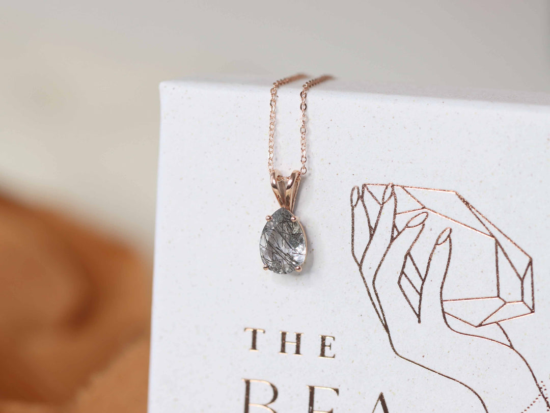 Tourmalinated Quartz Pendant Necklace - 10x7 Pear