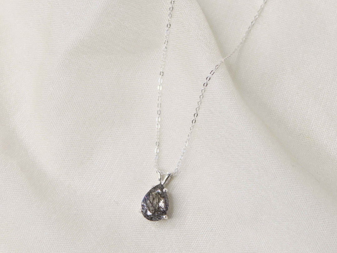 Tourmalinated Quartz Pendant Necklace - 10x7 Pear