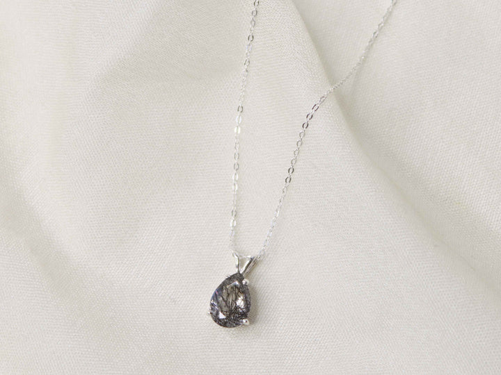 Tourmalinated Quartz Pendant Necklace - 10x7 Pear
