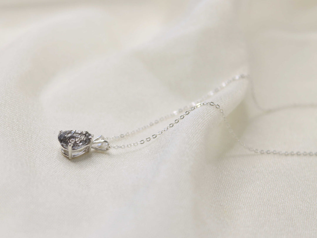 Tourmalinated Quartz Pendant Necklace - 10x7 Pear