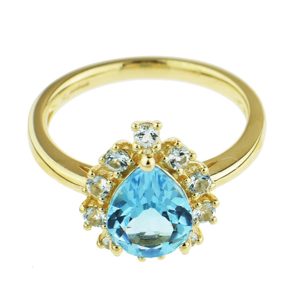 14k Blue Topaz Pear Centered Ring - Size 7