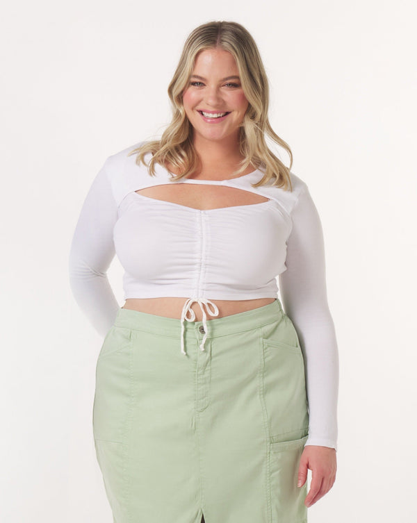 "Ilana" Tie-Front Cut Out Top in White