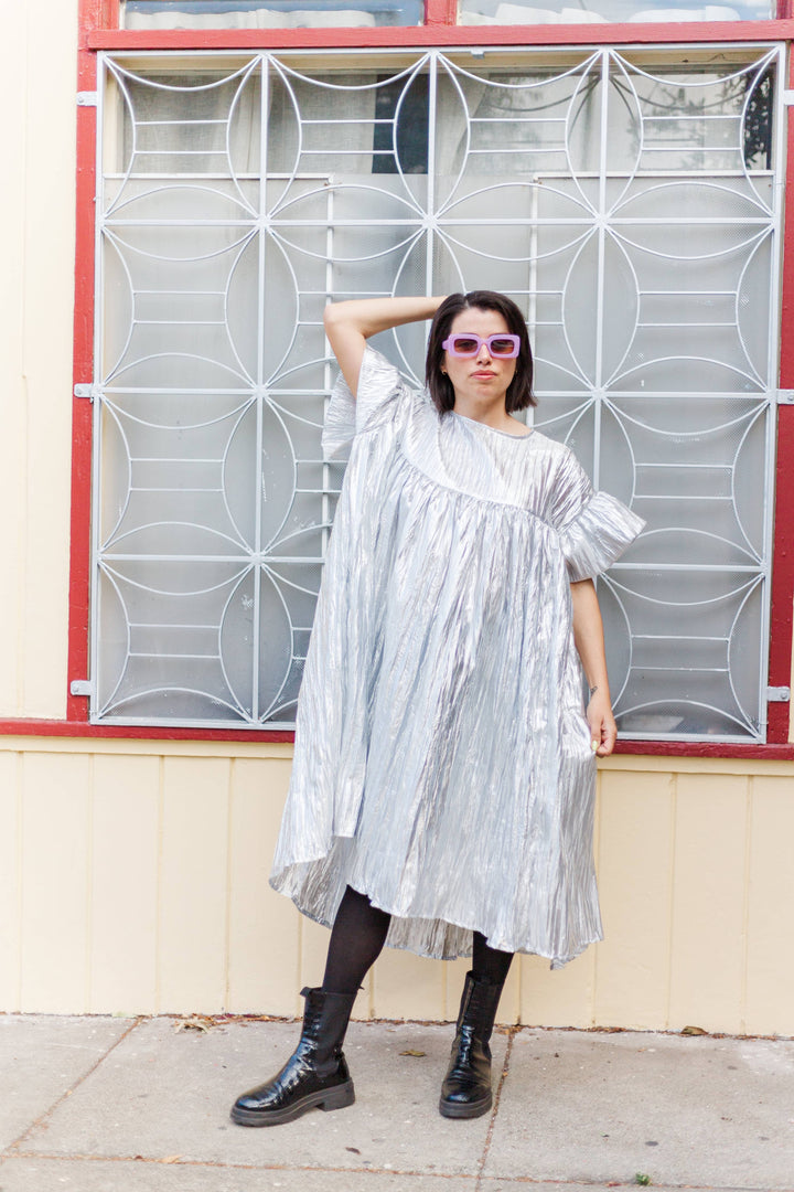 Mushroom Dress in Silver Metallic