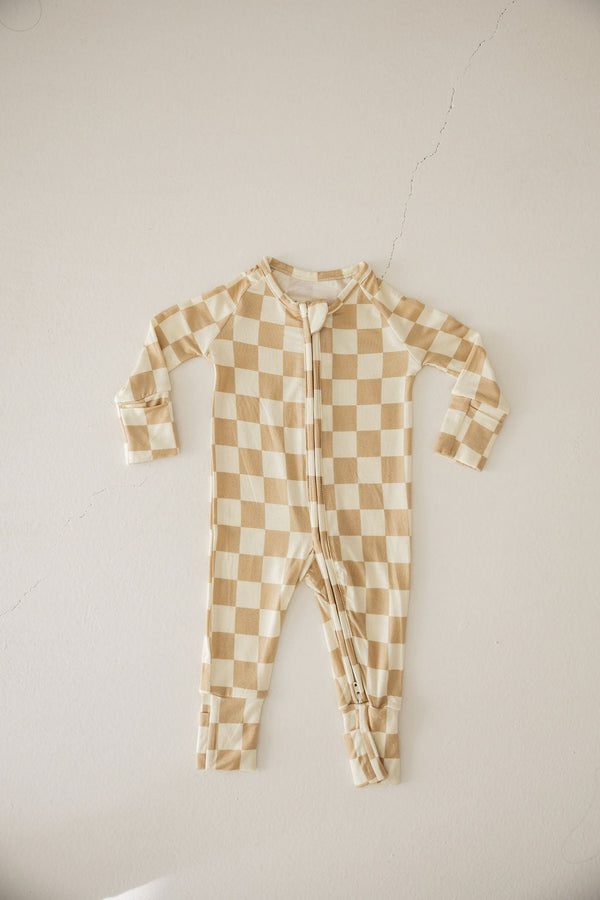 Vanilla Wafer Checkerboard | Bamboo Zip Pajamas