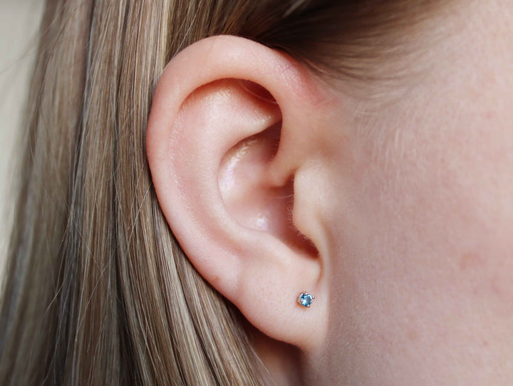London Blue Topaz Stud Earrings - 2mm Round
