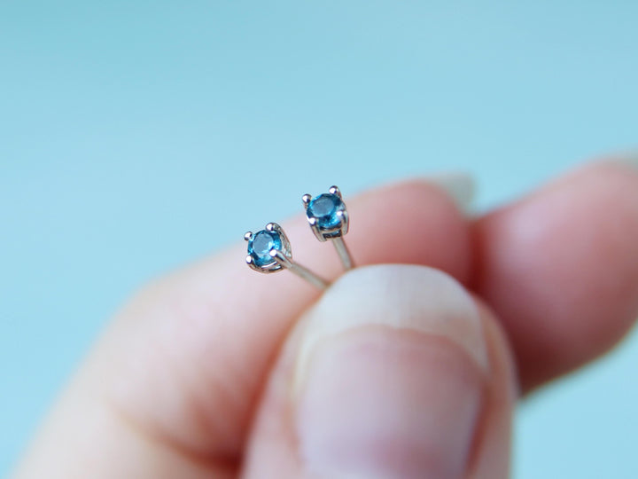 London Blue Topaz Stud Earrings - 2mm Round