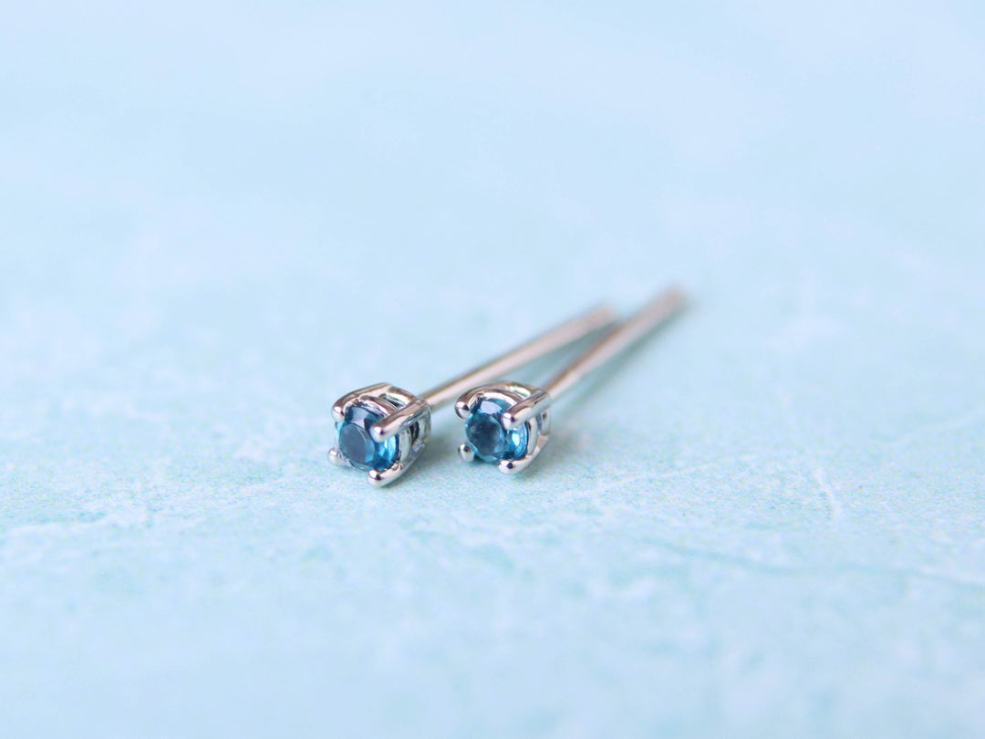 London Blue Topaz Stud Earrings - 2mm Round