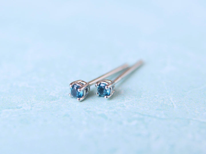 London Blue Topaz Stud Earrings - 2mm Round