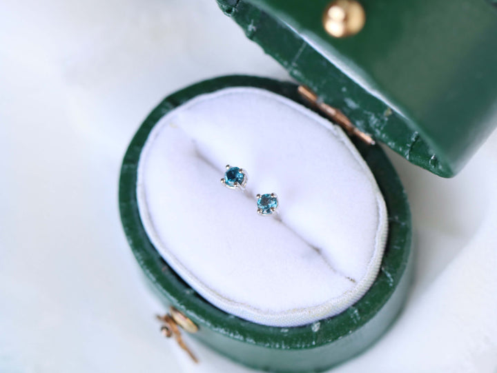London Blue Topaz Stud Earrings - 2mm Round