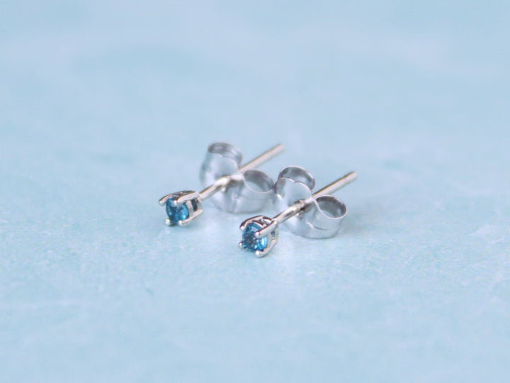 London Blue Topaz Stud Earrings - 2mm Round