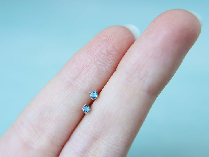 London Blue Topaz Stud Earrings - 2mm Round