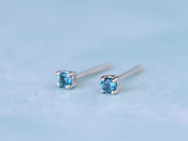 London Blue Topaz Stud Earrings - 2mm Round