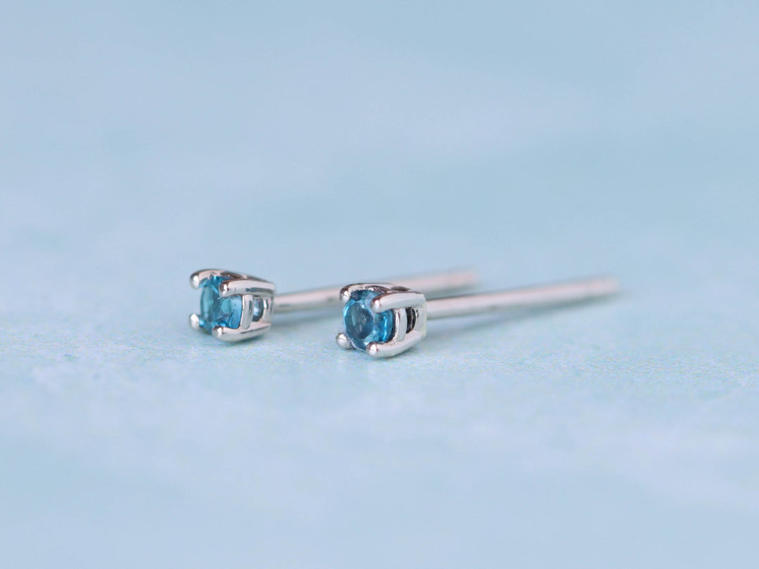London Blue Topaz Stud Earrings - 2mm Round