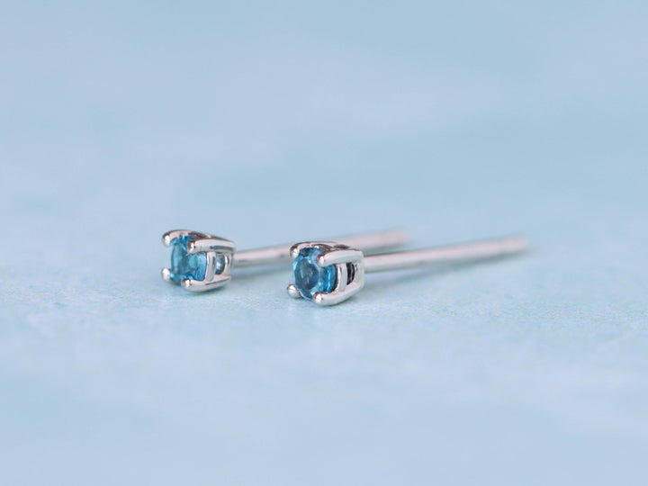 London Blue Topaz Stud Earrings - 2mm Round