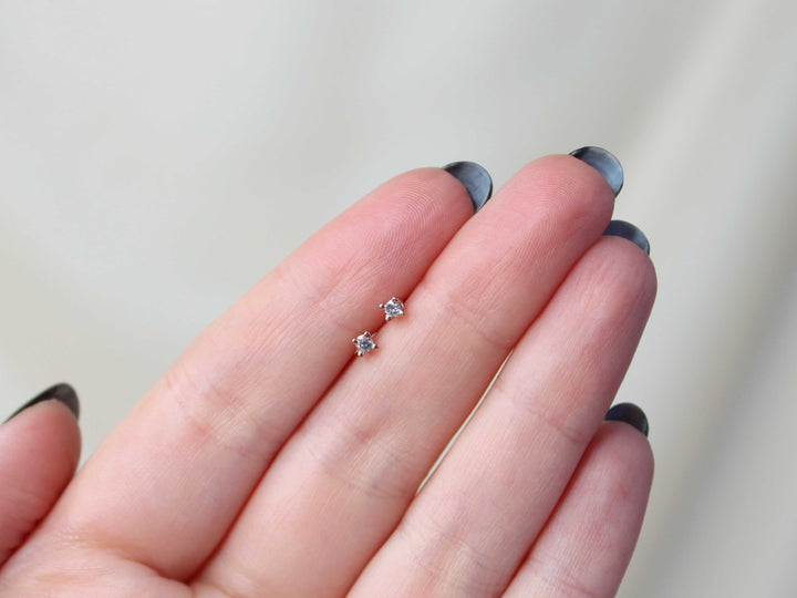 Salt and Pepper Diamond Stud Earrings - 2mm Round