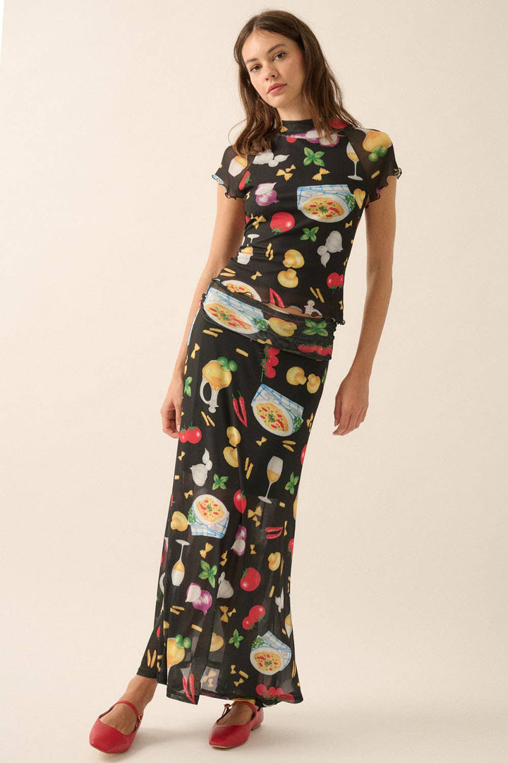 Italian Food Printed Mesh Skirt