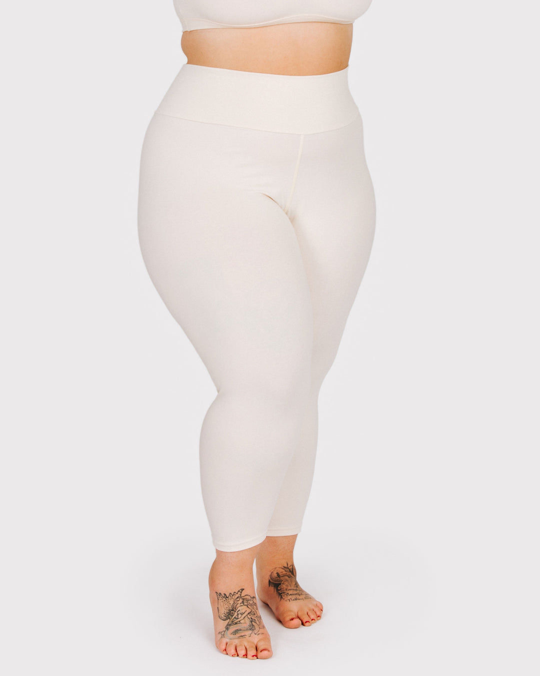 High Rise 3/4 Length Leggings Plain Black