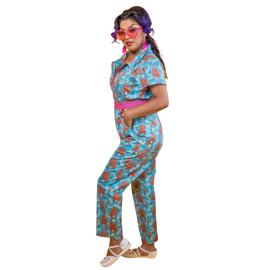 Cheeky Tiki Monkeys Jumpsuit in Blue Hawaiian