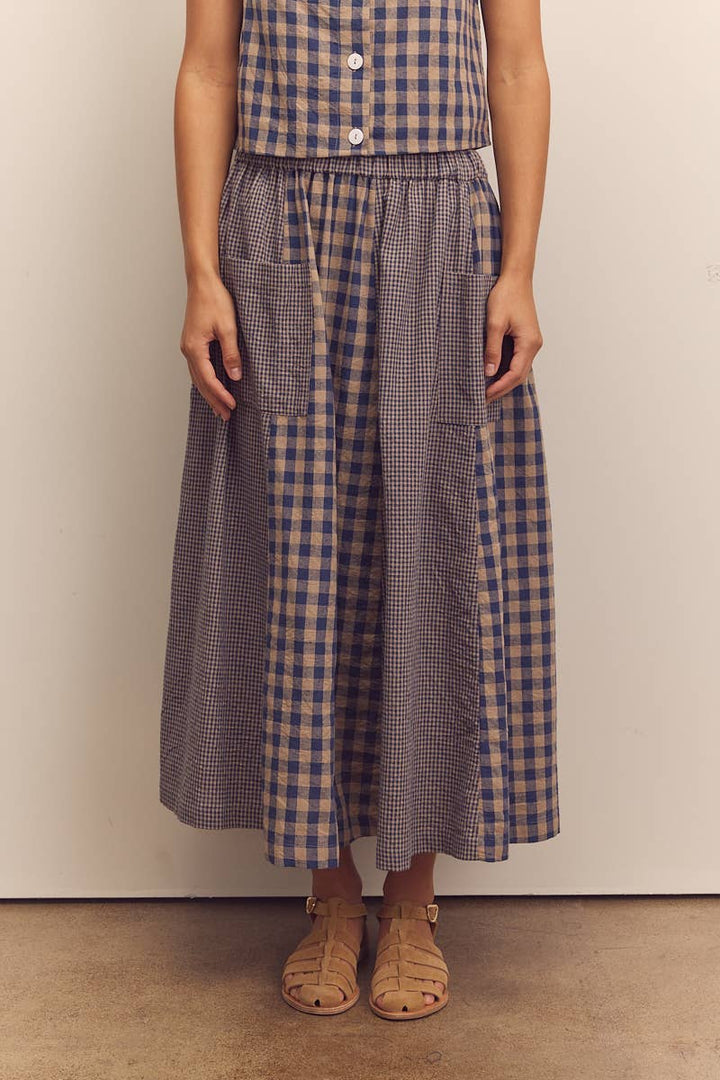 Cotton gingham panel skirt: Blue / Checkered / XS/S