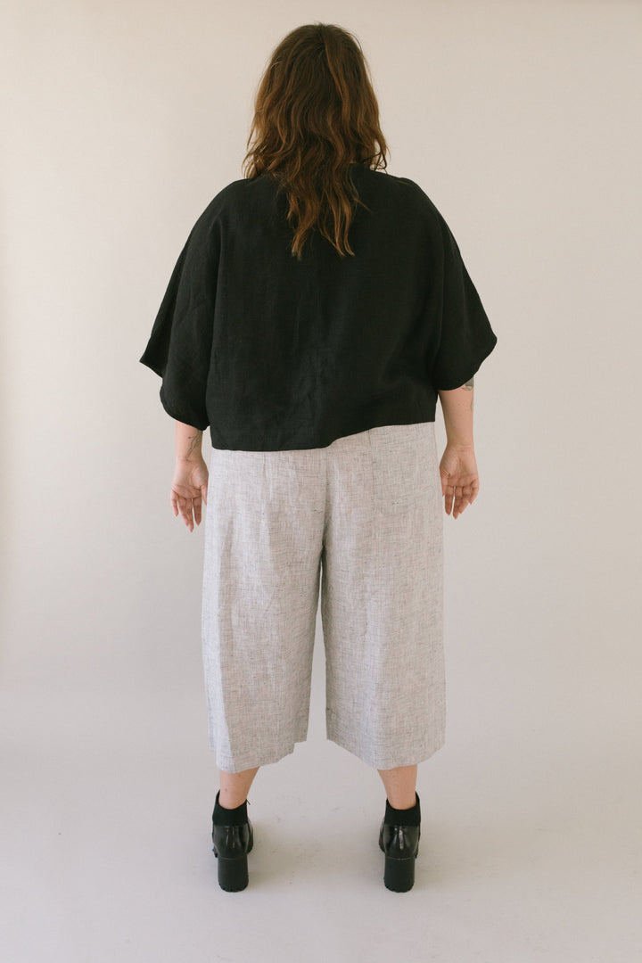 Super Wide Crop Top In Black Linen