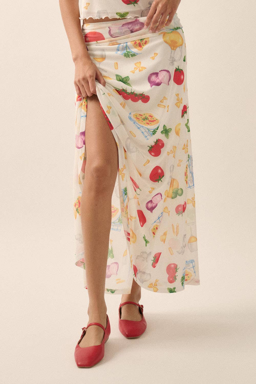 Italian Food Printed Mesh Skirt