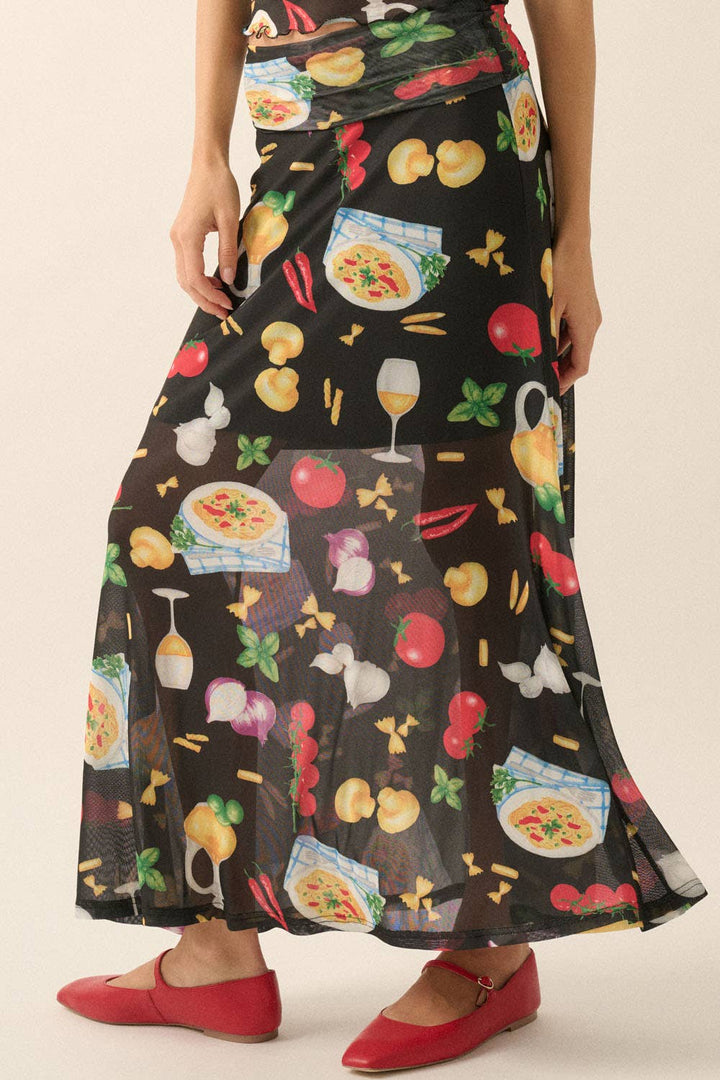 Italian Food Printed Mesh Skirt