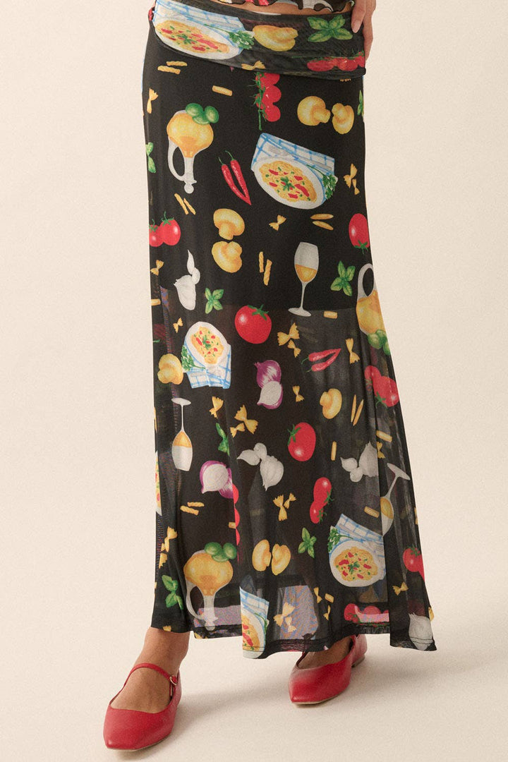 Italian Food Printed Mesh Skirt