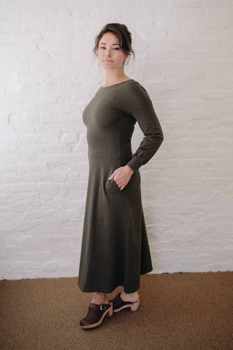 Simone Dress in Olive Knit