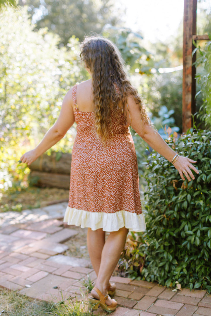 Gemma Dress in Rust Floral and Oat
