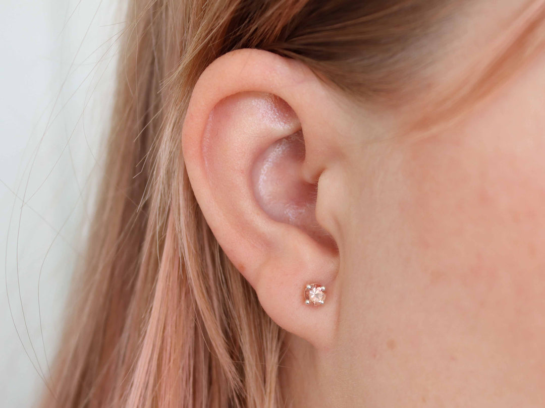 Oregon Sunstone Stud Earrings - 4mm Round