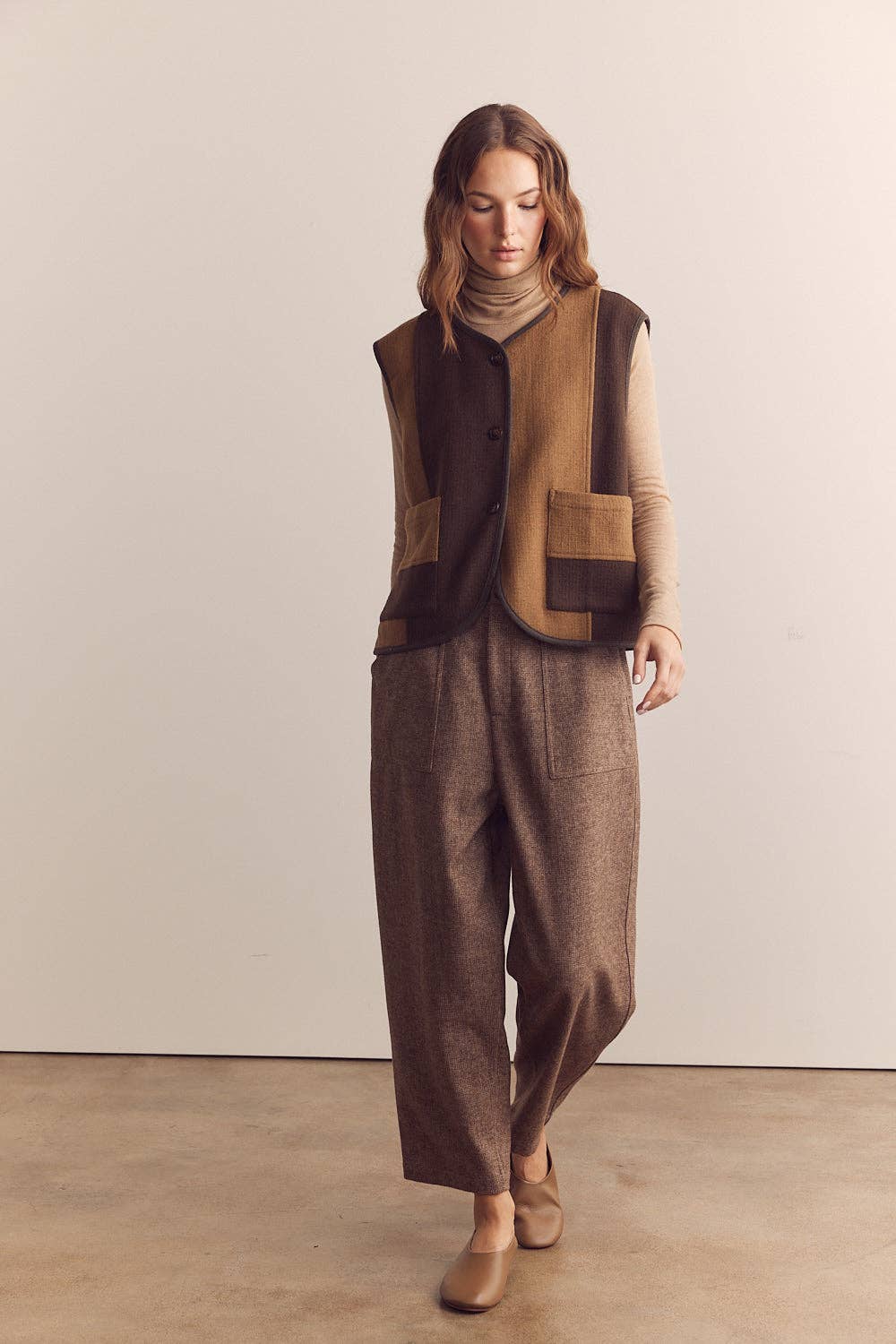 Wool Blend Herringbone Pants - one size left, M/L