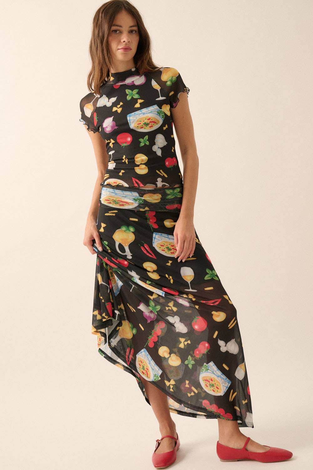Italian Food Printed Mesh Skirt