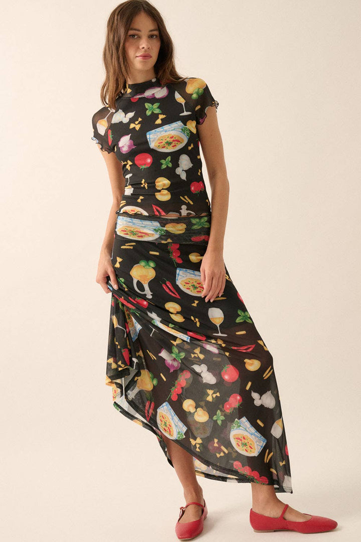 Italian Food Printed Mesh Skirt
