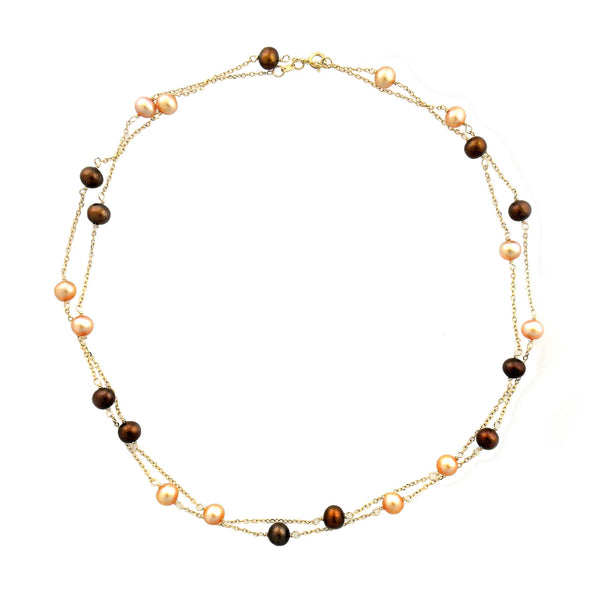 14k Chocolate and Cream Freshwater Pearl Necklace 32"
