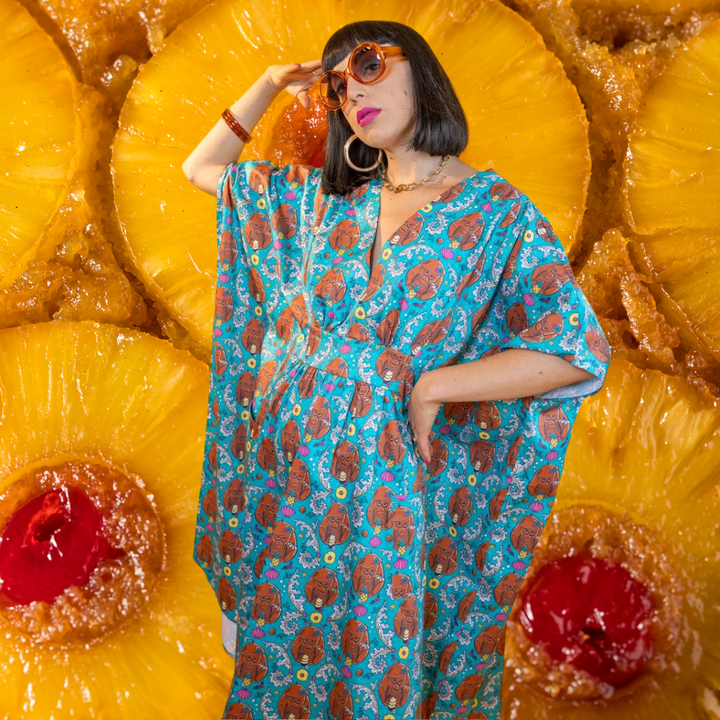 Monkey Business Midi Caftan in Blue Hawaiian