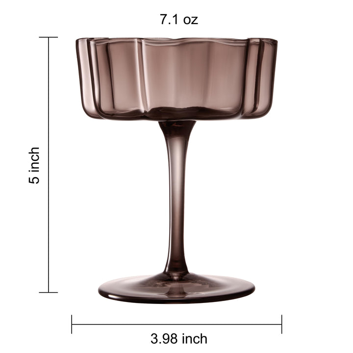 Flower Wave Coupe Cocktail Colored Glasses | Set of 6 | Venus Brown Colors