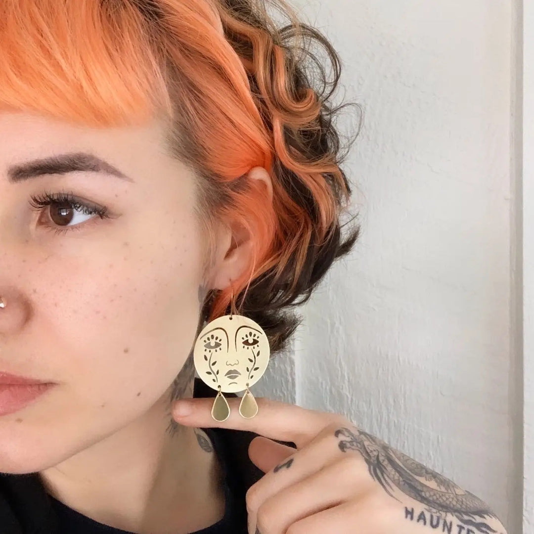 Mother Moon Brass Earrings