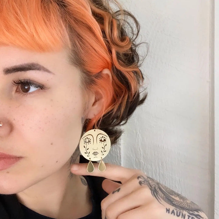 Mother Moon Brass Earrings