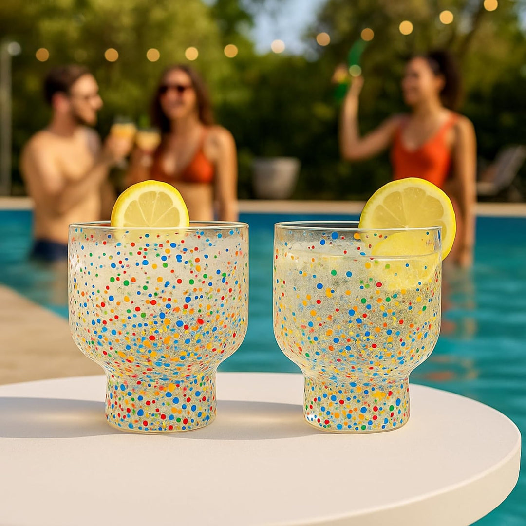 Khen Confetti Stemless Tumblers Set Colorful Drinkware Barware Clear Festive Cups - 12oz Clear