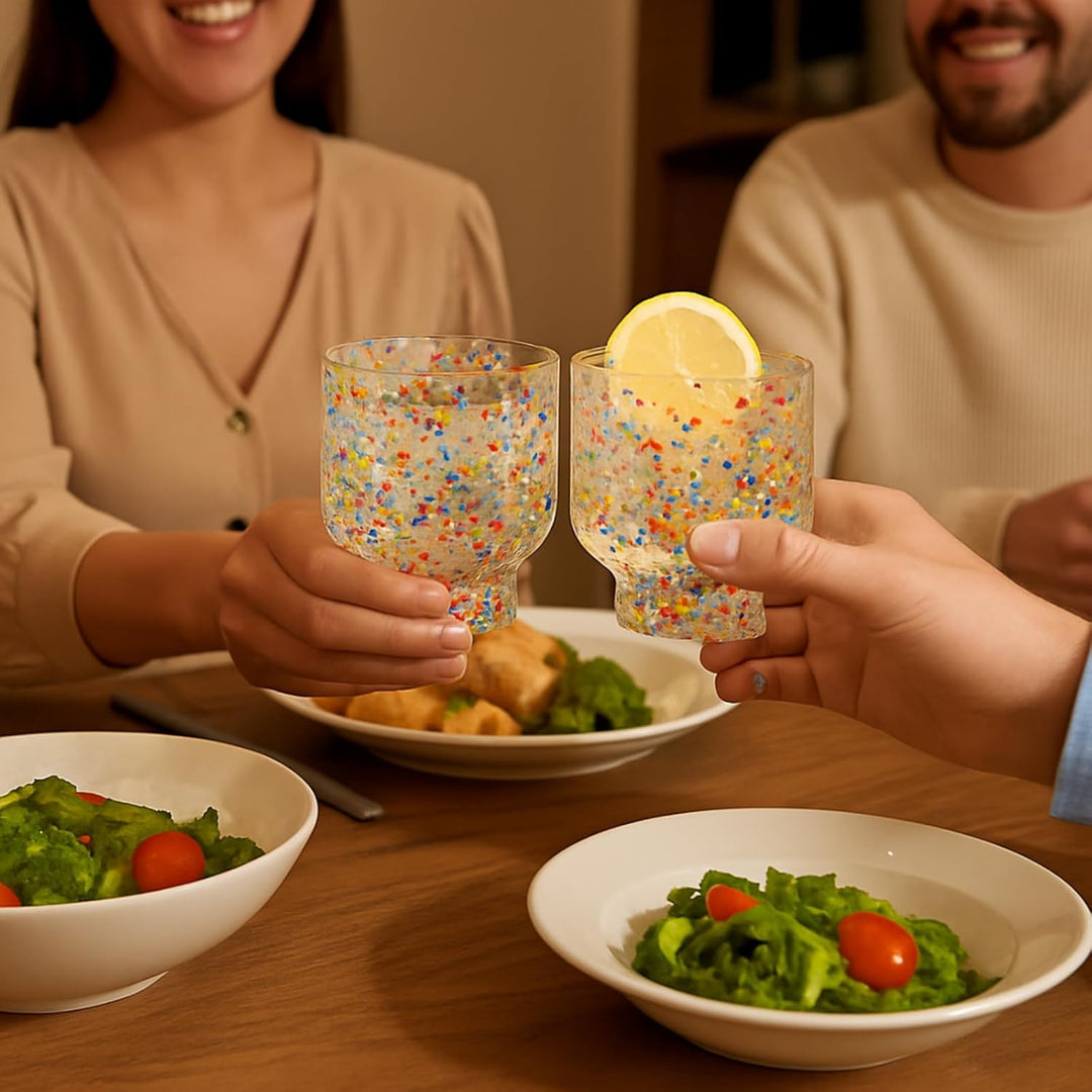 Khen Confetti Stemless Tumblers Set Colorful Drinkware Barware Clear Festive Cups - 12oz Clear