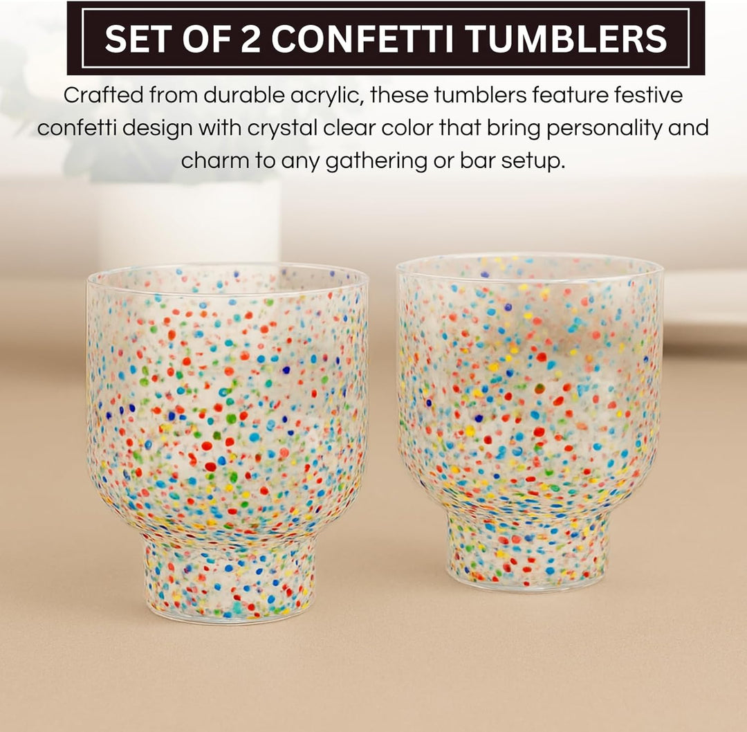 Khen Confetti Stemless Tumblers Set Colorful Drinkware Barware Clear Festive Cups - 12oz Clear