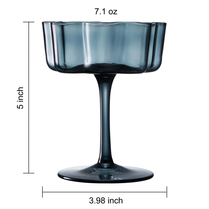 Flower Wave Coupe Cocktail Colored Glasses | Set of 6 | Muted Colors