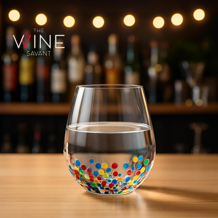 The Wine Savant Mexican Wine Glasses Hand Blown Confetti Rock Artistic Break Resistant Glass Drinkware - Clear