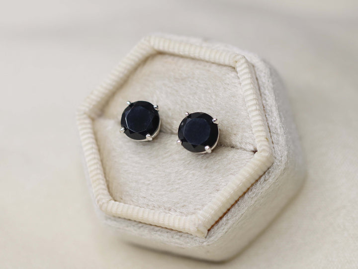 Black Spinel Stud Earrings - 7mm Round
