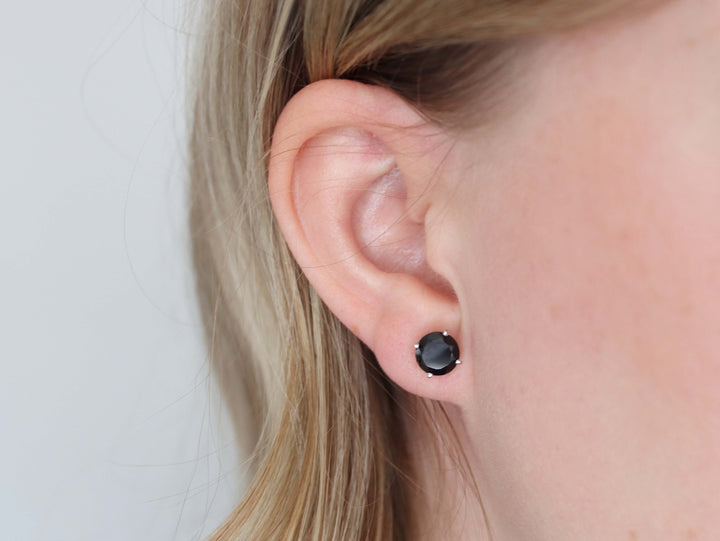 Black Spinel Stud Earrings - 7mm Round