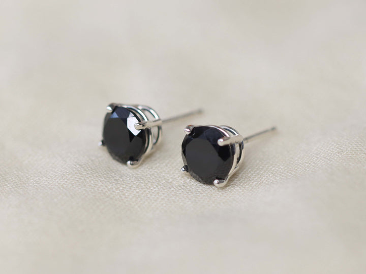 Black Spinel Stud Earrings - 7mm Round