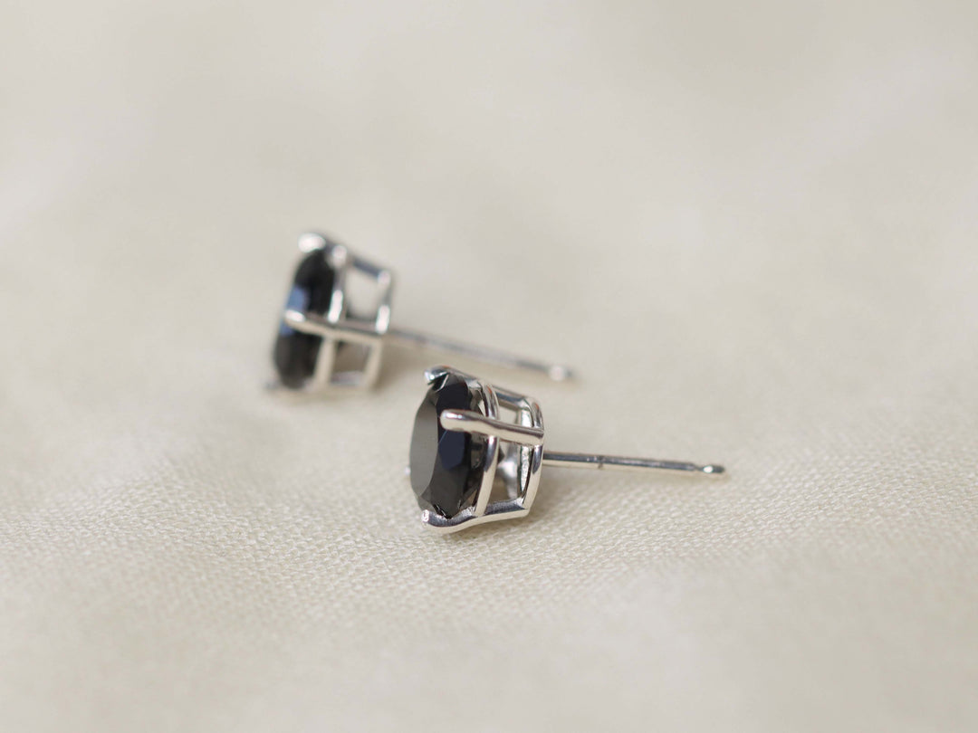 Black Spinel Stud Earrings - 7mm Round