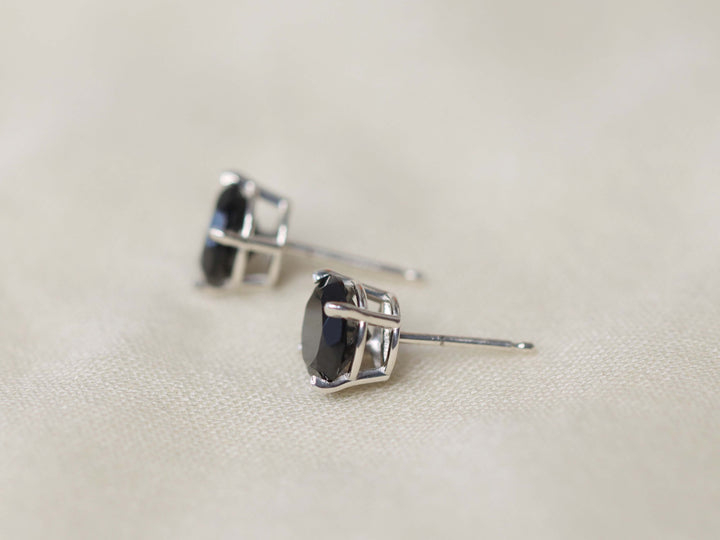 Black Spinel Stud Earrings - 7mm Round