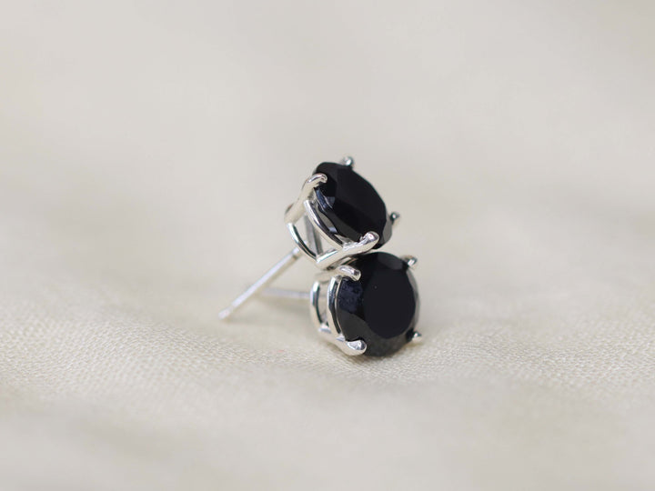 Black Spinel Stud Earrings - 7mm Round