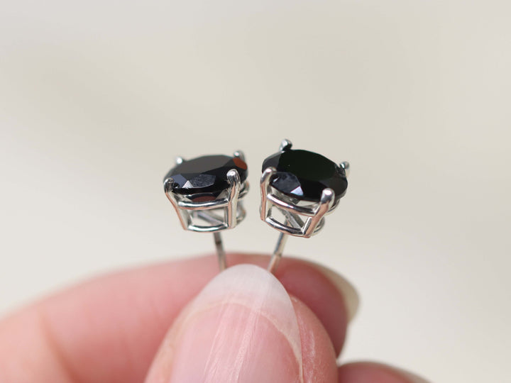 Black Spinel Stud Earrings - 7mm Round